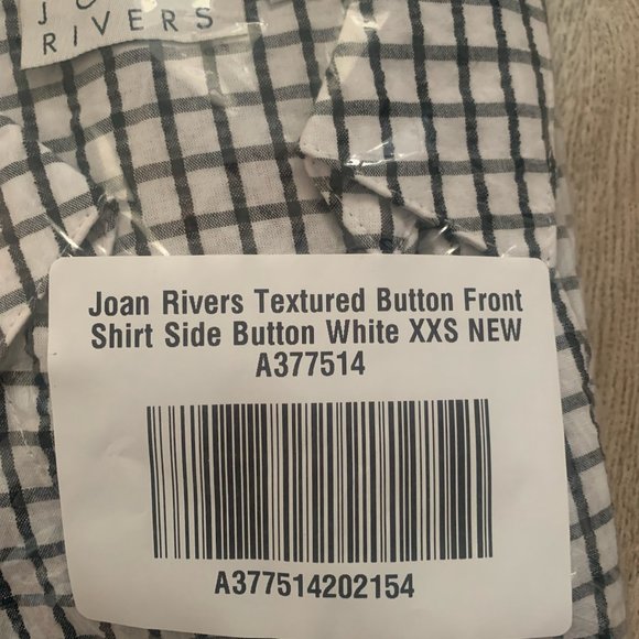 NWT JOAN RIVERS TEXTURED BUTTON FRONT SHIRT W/SIDE BUTTONS WHITE/BLACK XS, XXS - Picture 10 of 14